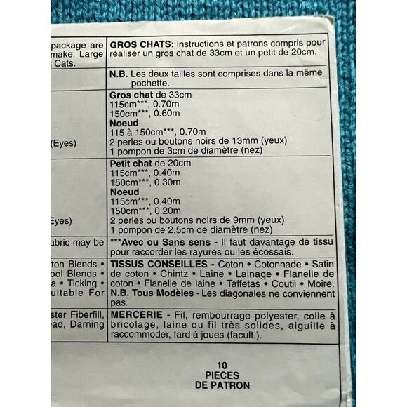 McCalls 6557 Sewing pattern Fat cat decorative plush 13in 8 in - Picture 5 of 5